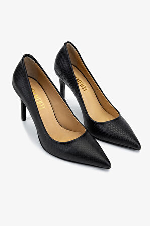 Valmenti Kadın Hakiki Deri Siyah Yılan Desen Topuklu Ayakkabı 1168 8152 BN AYK SK25-26 SIYAH YLN BSK