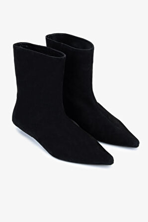 Valmenti Kadın Hakiki Deri Siyah Süet Düz Bot 1168 8157 BN BOT SK25-26 SIYAH SUET