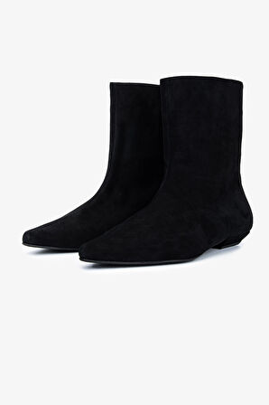 Valmenti Kadın Hakiki Deri Siyah Süet Düz Bot 1168 8157 BN BOT SK25-26 SIYAH SUET