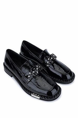 Tamer Tanca Kadın Hakiki Deri Siyah Rugan Loafer Ayakkabı 566 3297 BN AYK SK25-26 SIYAH KRSK RGN