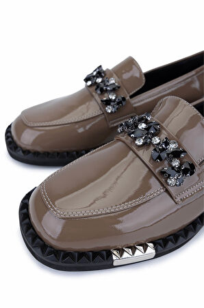 Tamer Tanca Kadın Hakiki Deri Vizon Rugan Loafer Ayakkabı 566 3297 BN AYK SK25-26 VIZON KRSK RGN