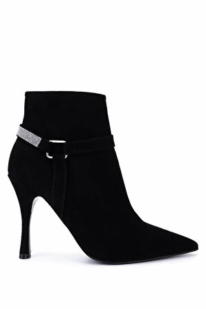 Tamer Tanca Kadın Hakiki Deri Siyah Süet Topuklu Bot 594 5417 BN BOT SK25-26 SYH MTS SUET