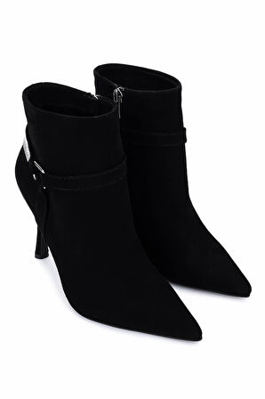 Tamer Tanca Kadın Hakiki Deri Siyah Süet Topuklu Bot 594 5417 BN BOT SK25-26 SYH MTS SUET