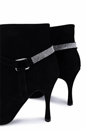 Tamer Tanca Kadın Hakiki Deri Siyah Süet Topuklu Bot 594 5417 BN BOT SK25-26 SYH MTS SUET