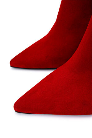 Tamer Tanca Kadın Hakiki Deri Kırmızı Süet Topuklu Bot 594 5417 BN BOT SK25-26 KRMZ MTS SUET