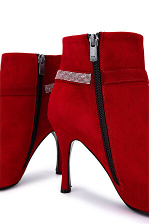 Tamer Tanca Kadın Hakiki Deri Kırmızı Süet Topuklu Bot 594 5417 BN BOT SK25-26 KRMZ MTS SUET