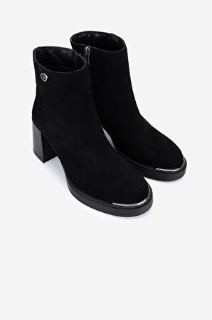 Valmenti Kadın Hakiki Deri Siyah Süet Topuklu Bot 51 9044 BN BOT SK25-26 SIYAH SUET