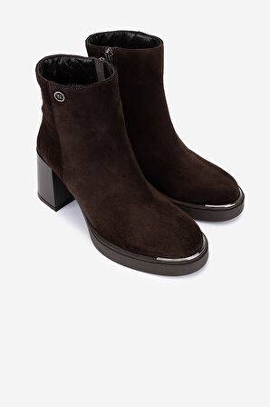 Valmenti Kadın Hakiki Deri Kahverengi Süet Topuklu Bot 51 9044 BN BOT SK25-26 KAHVE SUET