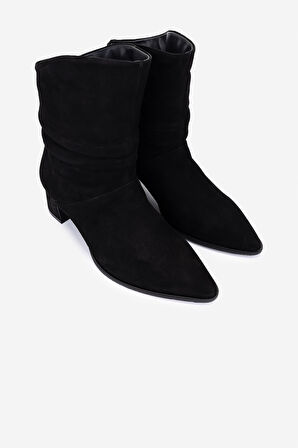 Valmenti Kadın Hakiki Deri Siyah Süet Topuklu Bot 51 8056 BN BOT SK25-26 SIYAH SUET