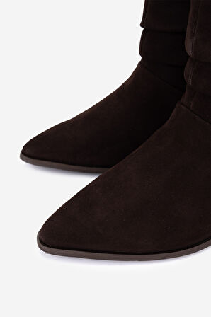 Valmenti Kadın Hakiki Deri Kahverengi Süet Topuklu Bot 51 8056 BN BOT SK25-26 KAHVE SUET