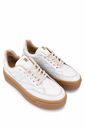 Tamer Tanca Kadın Hakiki Deri Kırık Beyaz Sneakers & Spor Ayakkabı 154 6801 BN AYK SK25-26 OFF WHITE FLTR
