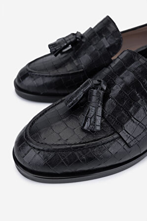 Valmenti Kadın Hakiki Deri Siyah Kroko Loafer Ayakkabı 33 15040 BN AYK SK25-26 SIYAH KROKO
