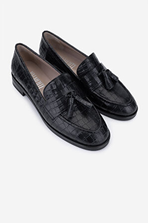 Valmenti Kadın Hakiki Deri Siyah Kroko Loafer Ayakkabı 33 15040 BN AYK SK25-26 SIYAH KROKO