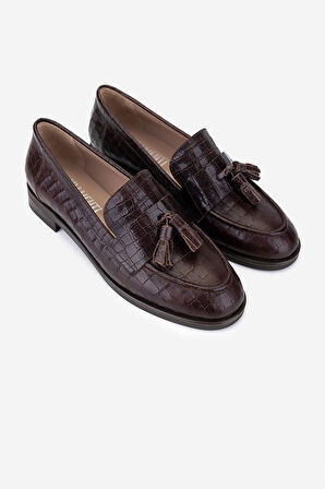 Valmenti Kadın Hakiki Deri Kahverengi Kroko Loafer Ayakkabı 33 15040 BN AYK SK25-26 KAHVE KROKO