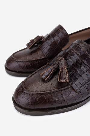 Valmenti Kadın Hakiki Deri Kahverengi Kroko Loafer Ayakkabı 33 15040 BN AYK SK25-26 KAHVE KROKO