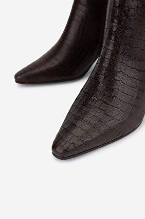 Valmenti Kadın Hakiki Deri Kahverengi Kroko Klasik Bot 33 4005 BN BOT SK25-26 KAHVE KROKO