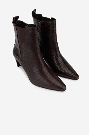 Valmenti Kadın Hakiki Deri Kahverengi Kroko Klasik Bot 33 4005 BN BOT SK25-26 KAHVE KROKO