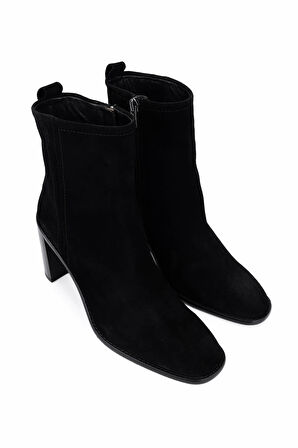 Tamer Tanca Kadın Hakiki Deri Siyah Süet Topuklu Bot 33 5520 BN BOT SK25-26 SIYAH SUET