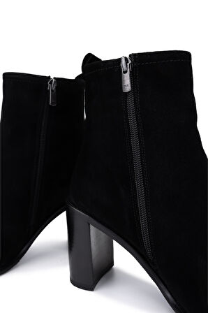 Tamer Tanca Kadın Hakiki Deri Siyah Süet Topuklu Bot 33 5520 BN BOT SK25-26 SIYAH SUET