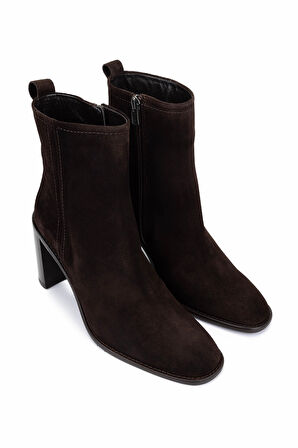 Tamer Tanca Kadın Hakiki Deri Kahverengi Süet Topuklu Bot 33 5520 BN BOT SK25-26 KAHVE SUET