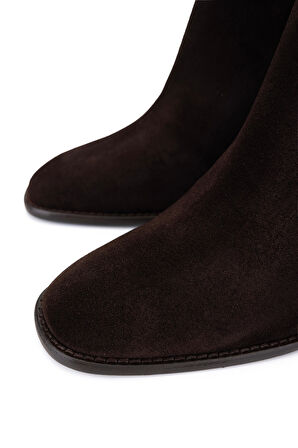 Tamer Tanca Kadın Hakiki Deri Kahverengi Süet Topuklu Bot 33 5520 BN BOT SK25-26 KAHVE SUET