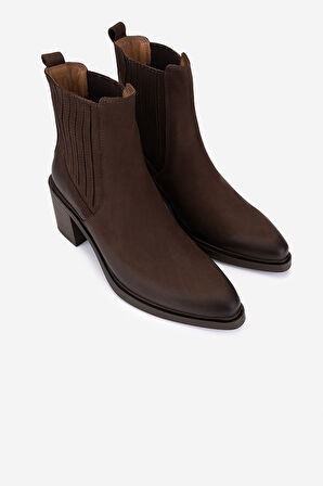 Valmenti Kadın Hakiki Deri Kahverengi Nubuk Topuklu Bot 599 7020 BN BOT SK25-26 KAHVE NBK