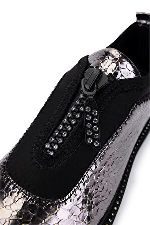 Tamer Tanca Kadın Suni Deri/Tekstil Metalik Casual Ayakkabı 1172 666 BN AYK SK25-26 ANTRASIT BSK