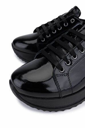 Tamer Tanca Kadın Hakiki Deri Siyah Rugan Sneakers & Spor Ayakkabı 322 2514502 BN AYK SK25-26 SIYAH KRSK RGN