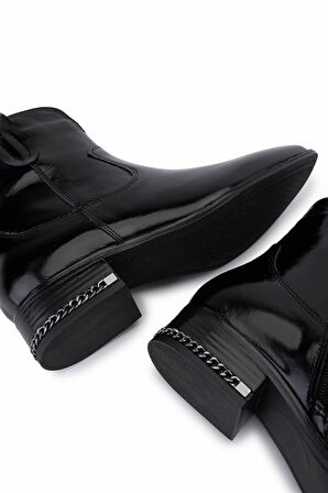 Tamer Tanca Kadın Hakiki Deri Siyah Rugan Topuklu Bot 322 2152713 BN BOT SK25-26 SIYAH RGN