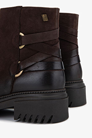 Valmenti Kadın Hakiki Deri Kahverengi Nubuk Düz Bot 322 1950860 BN BOT SK25-26 KAHVE NBK