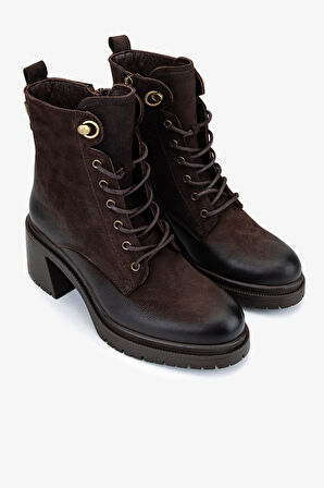 Valmenti Kadın Hakiki Deri Kahverengi Nubuk Topuklu Bot 322 2552502 BN BOT SK25-26 KAHVE NBK