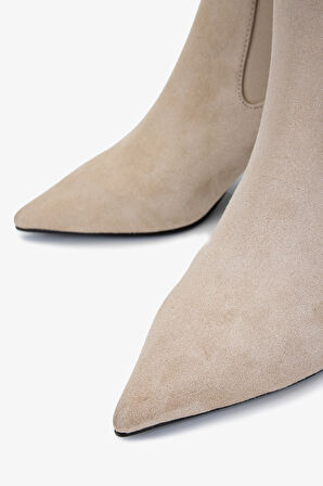 Valmenti Kadın Hakiki Deri Taş Süet Topuklu Bot 1130 1093 BN BOT SK25-26 TAS SUET/BEJ MAT KROKO