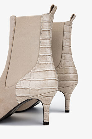 Valmenti Kadın Hakiki Deri Taş Süet Topuklu Bot 1130 1093 BN BOT SK25-26 TAS SUET/BEJ MAT KROKO