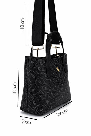 Tamer Tanca Kadın Suni Deri Siyah Desen El Çantası 743 2342 ERK CNT SK25-26 SIYAH GFRJ