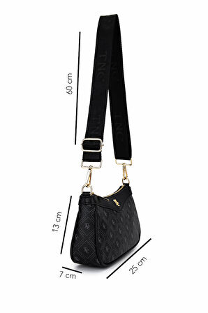 Tamer Tanca Kadın Suni Deri Siyah Desen Postacı Çanta 743 2339 BN CNT SK25-26 SIYAH GFRJ