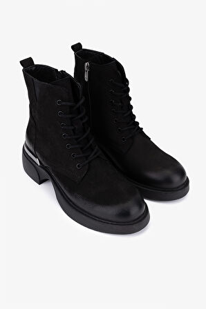 Valmenti Kadın Hakiki Deri Siyah Nubuk Düz Bot 599 2202 BN BOT SK25-26 SIYAH NBK