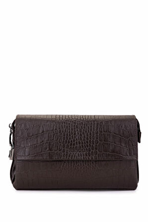 Tamer Tanca Erkek Hakiki Deri Kahverengi Kroko El Çantası 147 899 ERK CNT SK25-26 KAHVE KROKO