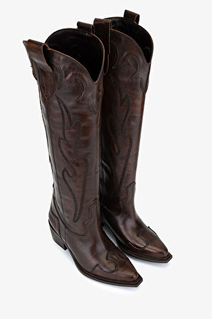 Valmenti Kadın Hakiki Deri Kahverengi Western Çizme 35 9404 BN CZM SK25-26 KAHVE ATLAS