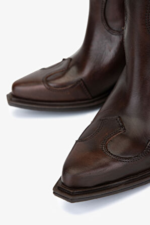 Valmenti Kadın Hakiki Deri Kahverengi Western Çizme 35 9404 BN CZM SK25-26 KAHVE ATLAS