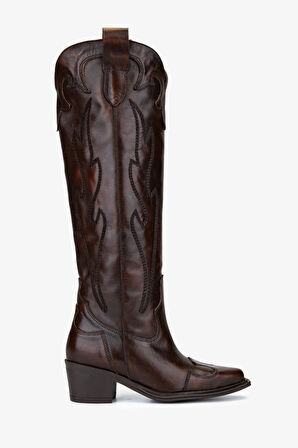 Valmenti Kadın Hakiki Deri Kahverengi Western Çizme 35 9404 BN CZM SK25-26 KAHVE ATLAS