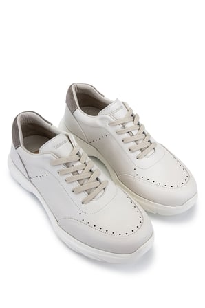 Tamer Tanca Erkek Hakiki Deri Beyaz Sneakers & Spor Ayakkabı 298 3595-3057 ERK AYK Y26 KRK BEYAZ HAVANA
