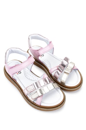 Tamer Tanca Çocuk Hakiki Deri Pembe/Gümüş Düz Sandalet 406 4761 SNDLT 31-36 Y26 PEMBE/GUMUS