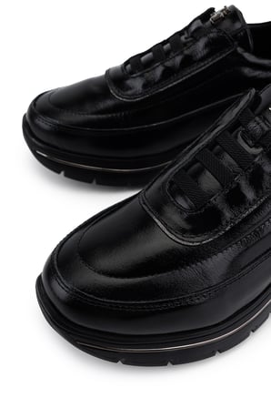 Tamer Tanca Kadın Hakiki Deri Siyah Kırışık Rugan Sneakers & Spor Ayakkabı 298 3215 BN AYK Y26 SIYAH KRSK RGN
