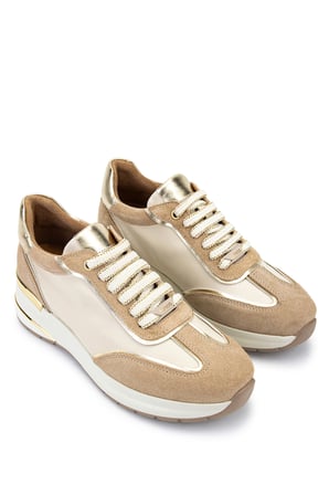 Tamer Tanca Kadın Hakiki Deri Pudra Sneakers & Spor Ayakkabı 298 7095 BN AYK Y26 PDR SUET/BEJ/GOLD