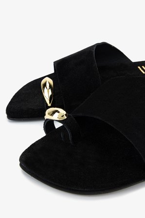 Valmenti Kadın Hakiki Deri Siyah Süet Düz Terlik 1141 415 BN TRLK Y26 BLACK SUEDE
