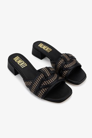 Valmenti Kadın Deri & Tekstil Siyah Deri Topuklu Terlik 1141 932 BN TRLK Y26 BLACK LEATHER