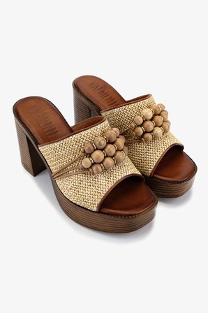 Valmenti Kadın Deri & Tekstil Bej Topuklu Terlik 1141 551 BN TRLK Y26 BEIGE WICKER