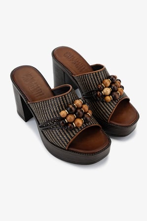 Valmenti Kadın Deri & Tekstil Kahverengi Topuklu Terlik 1141 551 BN TRLK Y26 BROWN/BEIGE BLACK