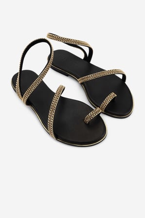Valmenti Kadın Hakiki Deri Black/Gold Düz Sandalet 1141 740 BN SNDLT Y26 BLACK/GOLD