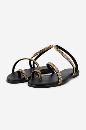 Valmenti Kadın Hakiki Deri Black/Gold Düz Sandalet 1141 740 BN SNDLT Y26 BLACK/GOLD